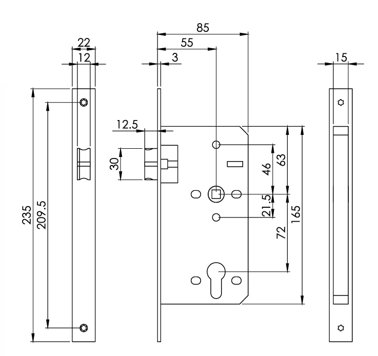 Carlisle Brass Eurospec DIN DLX Square Latch - 55mm
