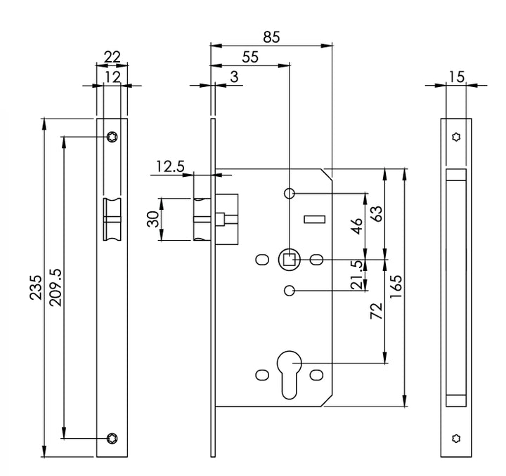 Carlisle Brass Eurospec DIN DLX Square Latch - 55mm