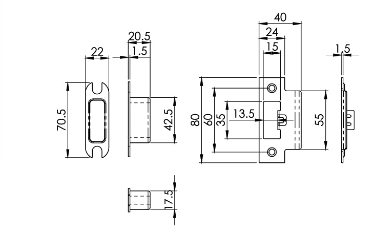 Carlisle Brass Eurospec DIN DLX Square Latch - 55mm