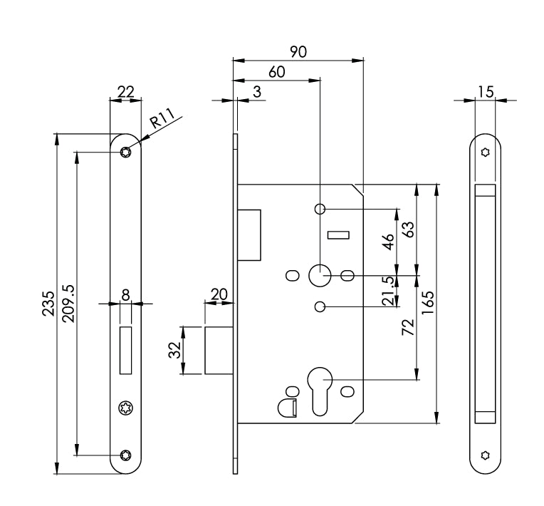 Carlisle Brass Eurospec DIN DLX Radius Deadlock - 60mm