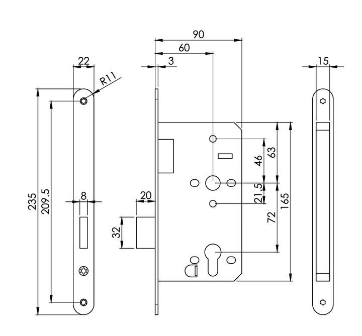 Carlisle Brass Eurospec DIN DLX Radius Deadlock - 60mm