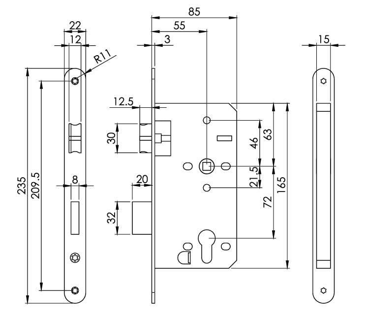 Carlisle Brass Eurospec DIN DLX Radius Sashlock - 55mm