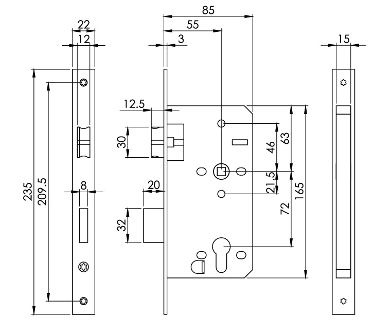 Carlisle Brass Eurospec DIN DLX Square Sashlock - 55mm