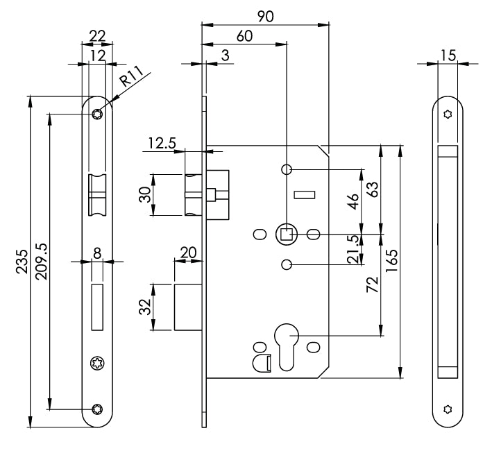 Carlisle Brass Eurospec DIN DLX Radius Sashlock - 60mm