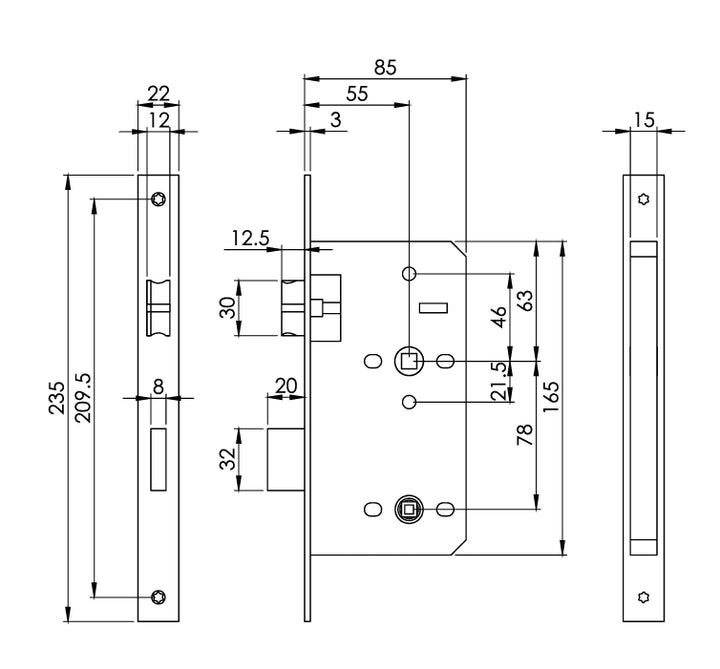 Carlisle Brass Eurospec DIN DLX Square Bathlock - 55mm