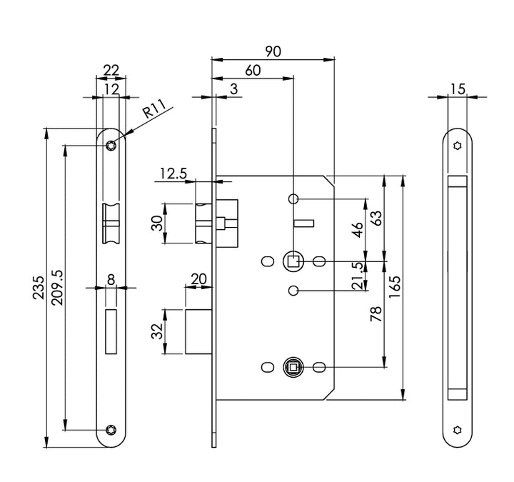 Carlisle Brass Eurospec DIN DLX Radius Bathlock - 60mm