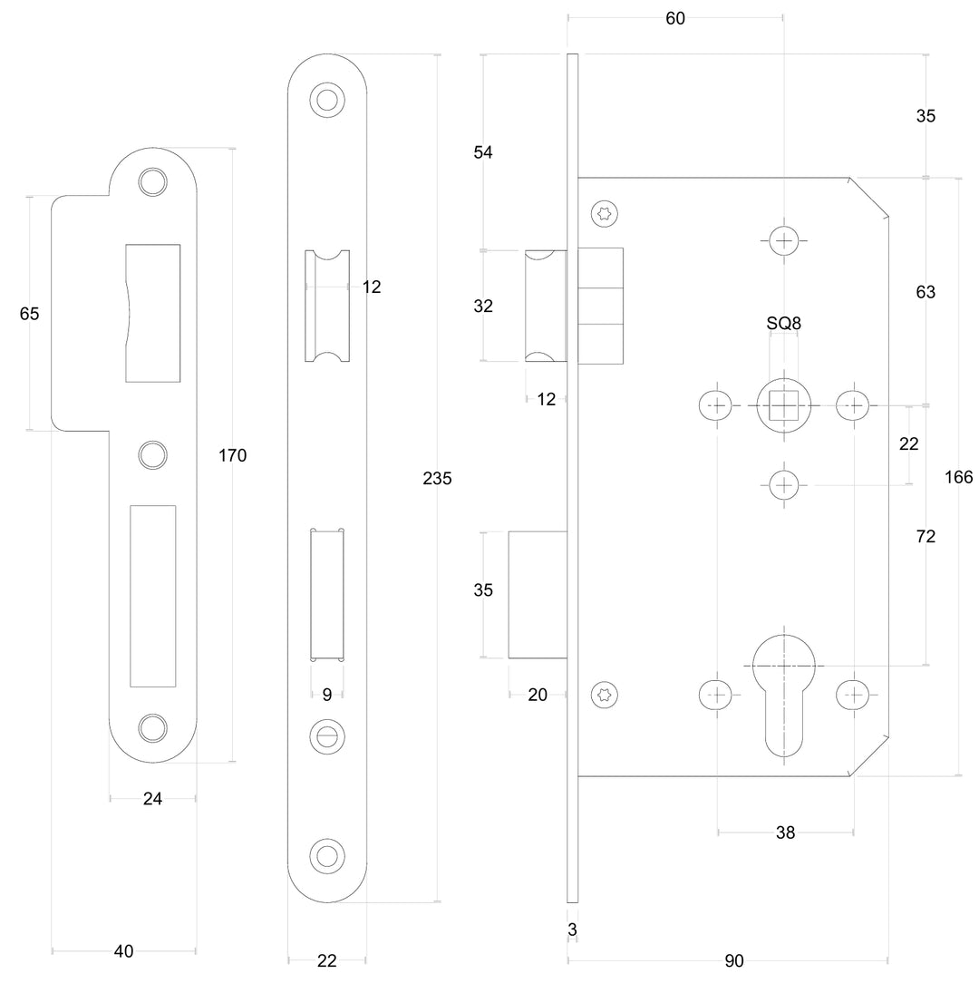 Formani Basics LBLA60-Y72 Cylinder Sashlock