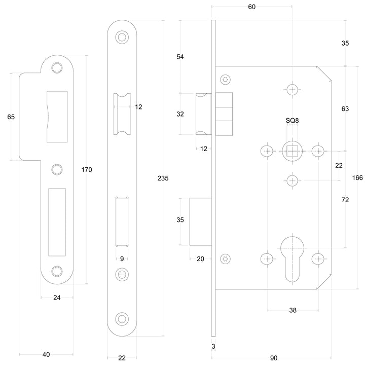 Formani Basics LBLA60-Y72 Cylinder Sashlock