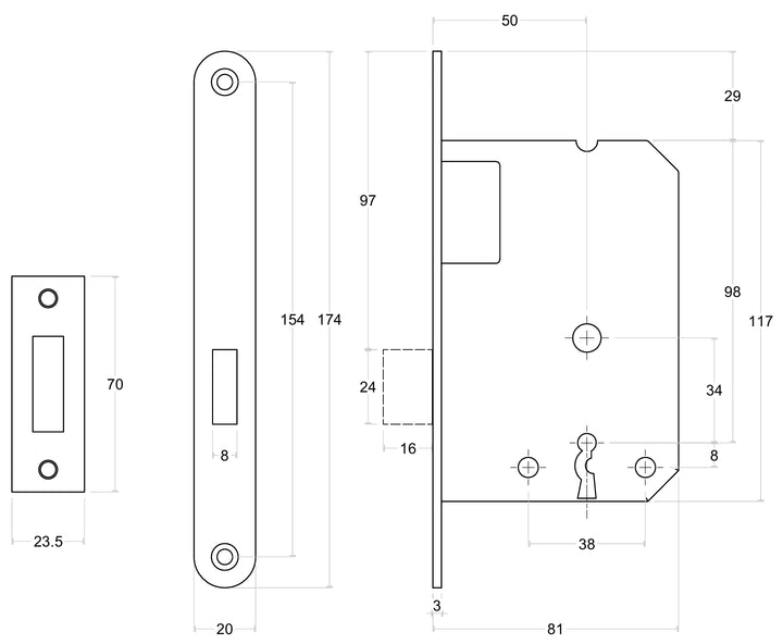Formani Basics LBLKAN-56 Lever Key Deadlock - 50mm
