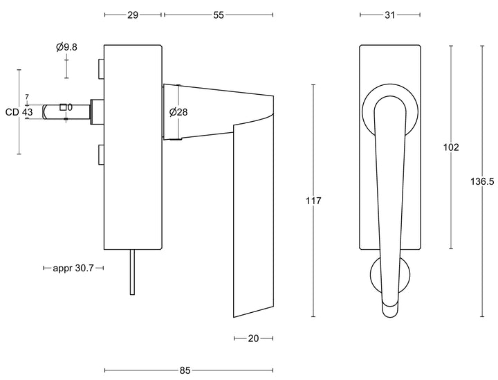 CONE OH102-DKLOCK Locking Window Handle