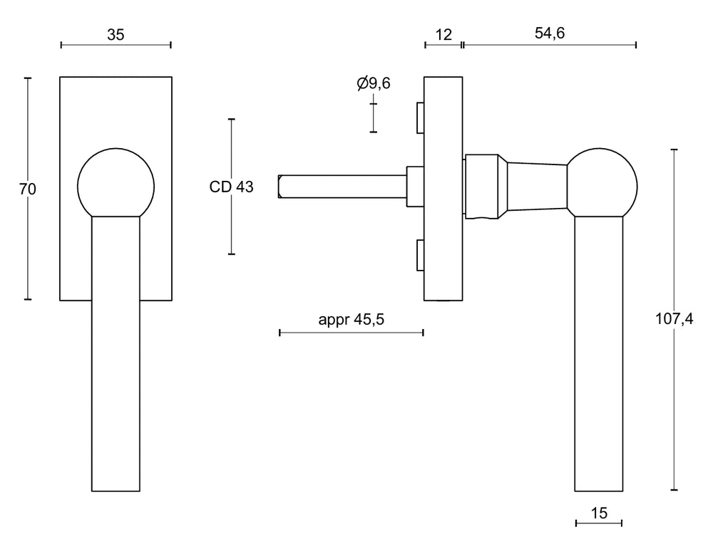 Formani Ferrovia FVL100-DK Window Handle Technical drawing 1