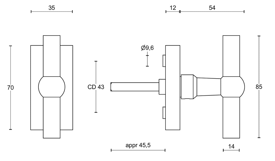 FORMANI FERROVIA FVT-85-DK WINDOW HANDLE TECHNICAL DRAWING - ITFITZ