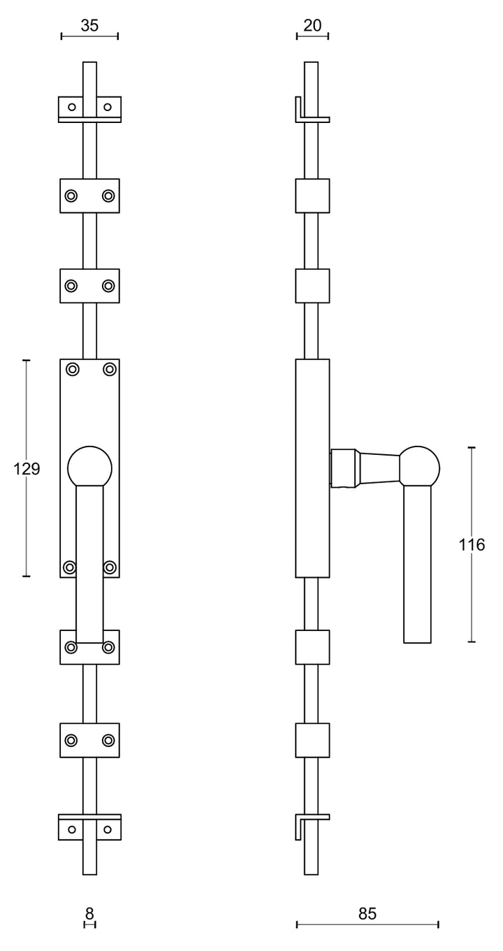 Ferrovia K-FVL110 stainless steel espagnolette bolt