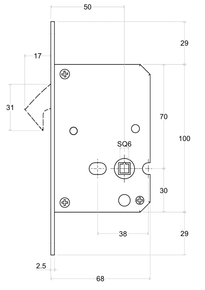 Formani Basics LBLSDA Sliding WC Deadbolt technical drawing 1