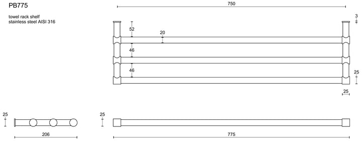 Piet Boon One Bathware PB775 Towel Shelf Rack technical picture