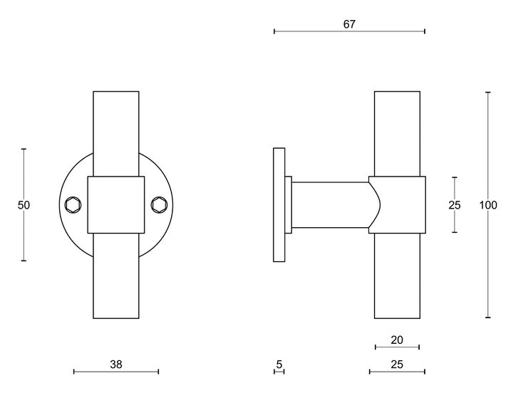Formani Piet Boon One PBT20V Fixed Door Knob technical drawing