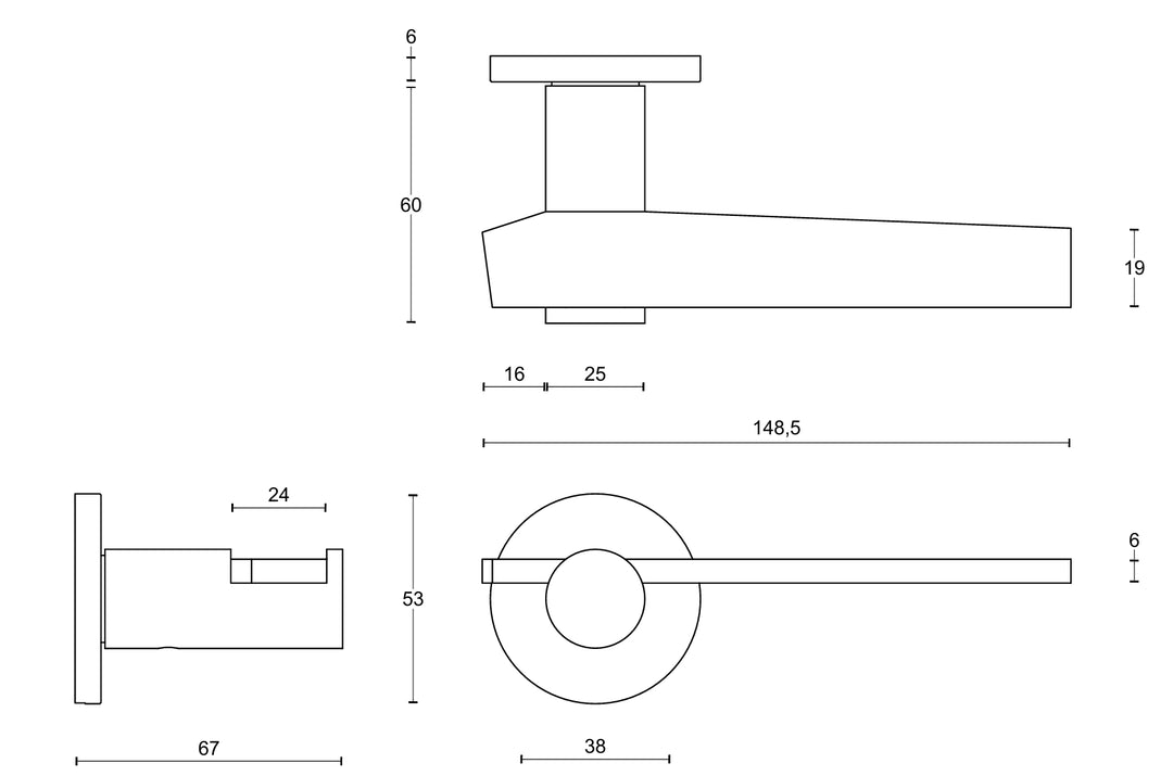 Formani Tense BB100 Lever Handle technical drawing - itfitz