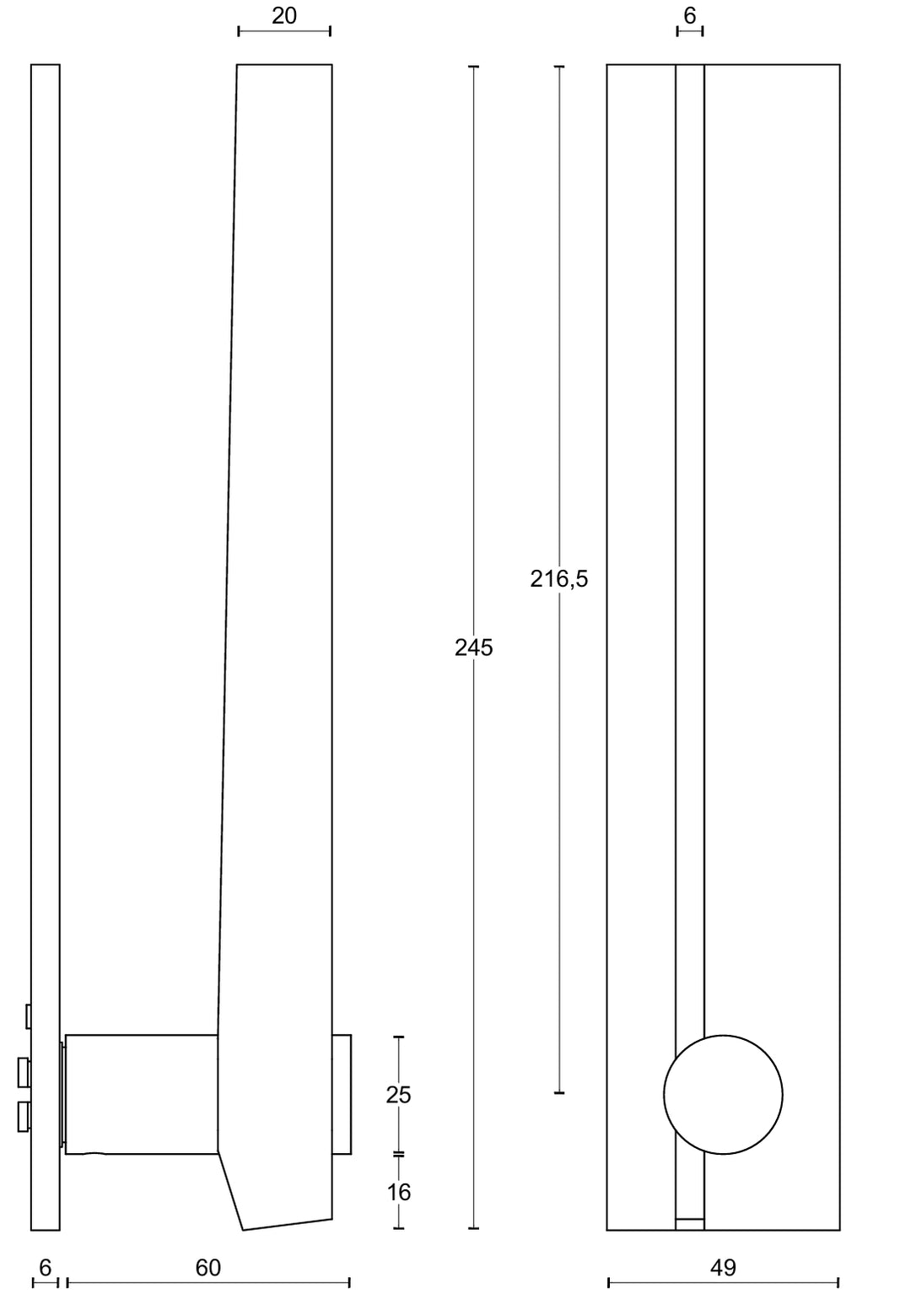 Formani Tense BB104G Sprung Lever Handle on Plate technical drawing - itfitz
