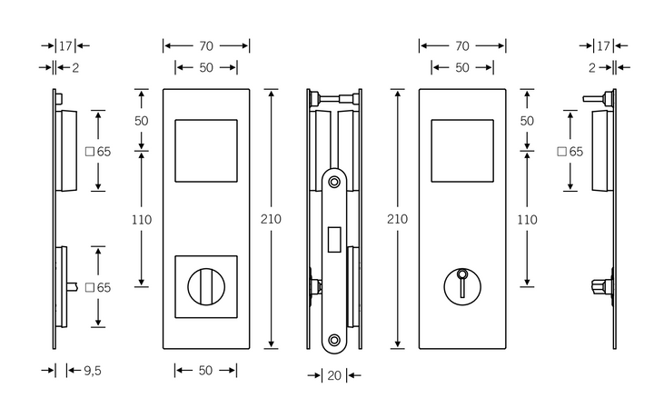 FSB 4255 Bathroom Flush Sliding Door Kit