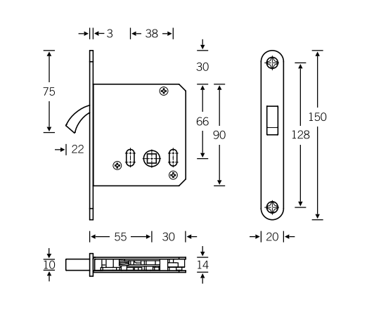 FSB 4255 Bathroom Flush Sliding Door Kit