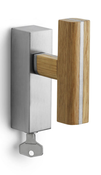 PBT22-DKLOCK stainless steel and oak wood locking tilt and turn window handle