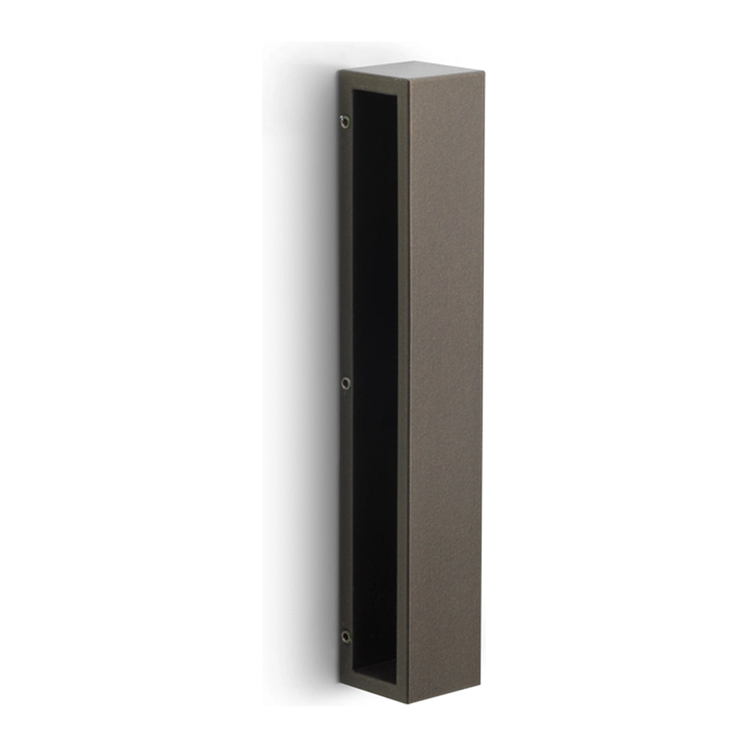 Rectangular sliding door handle with dark metal frame and black vertical grip panel