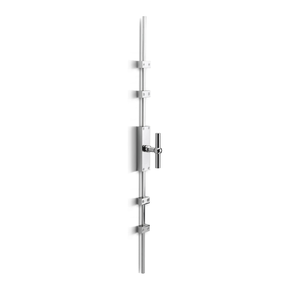 Stainless espagnolette bolt with side latch lever and mounting plates