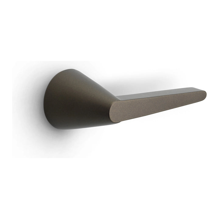 Lever door handle set, bronze finish, curved round base, flat horizontal lever