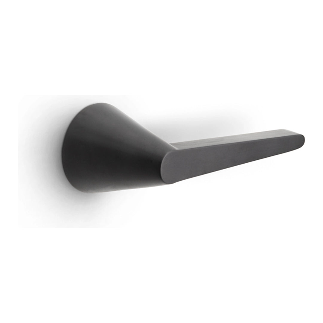 Lever door handle set, PVD satin black finish, curved round base, flat horizontal lever