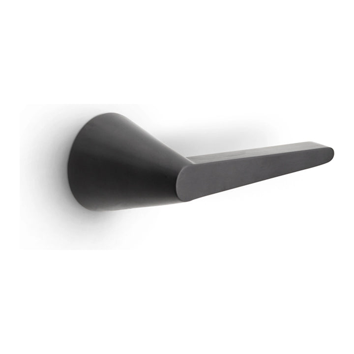 Lever door handle set, PVD satin black finish, curved round base, flat horizontal lever