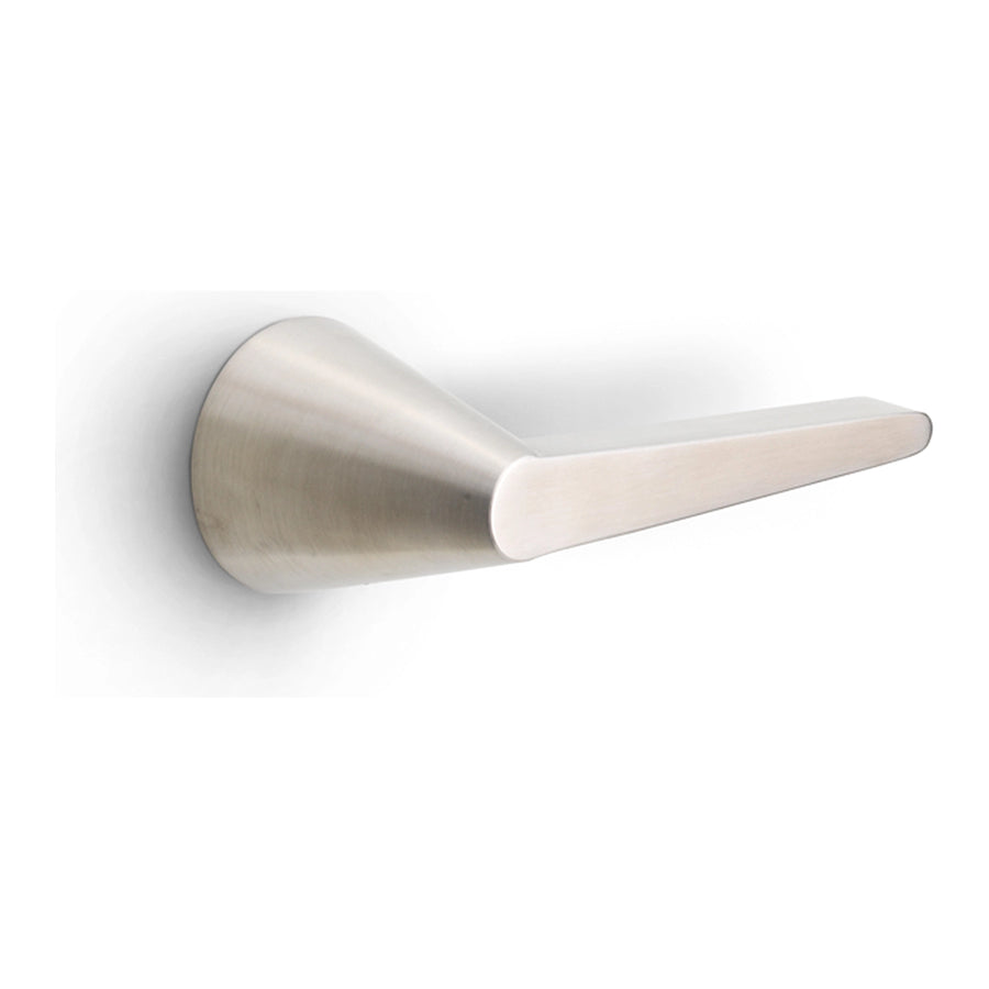 Lever door handle set, satin stainless finish, curved round base, horizontal lever