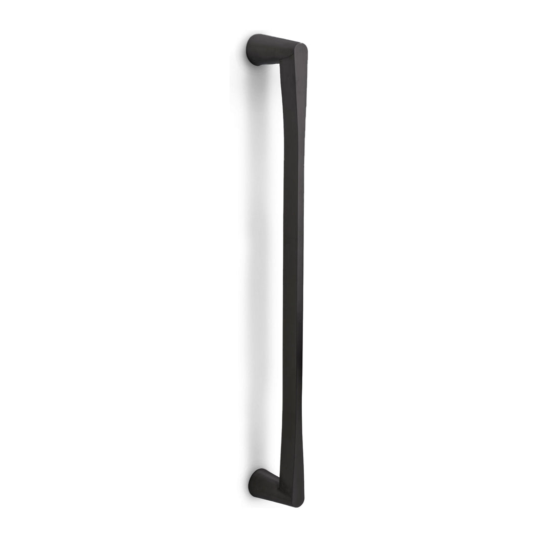Black metal pull handle with rounded ends and straight vertical bar