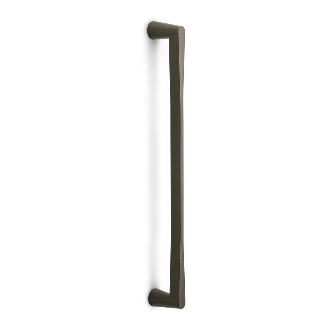 Dark gray metal pull handle with rounded ends and straight bar