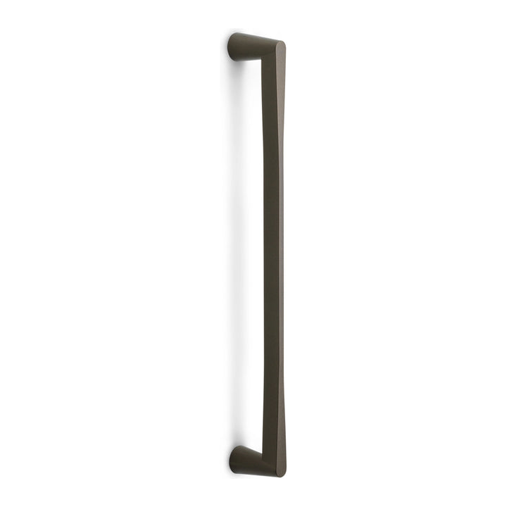 Dark gray metal pull handle with rounded ends and straight bar