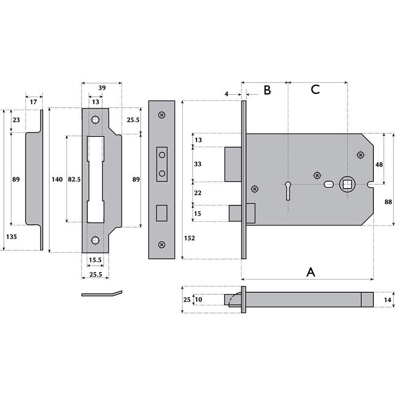 Imperial Locks G5011 Horizontal 5 Lever Mortice Lock