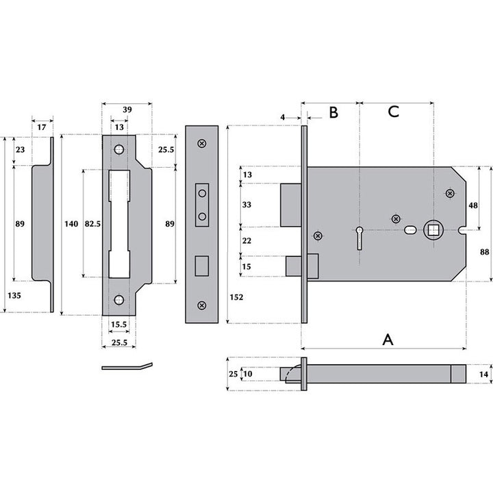 Imperial Locks G5011 Horizontal 5 Lever Mortice Lock