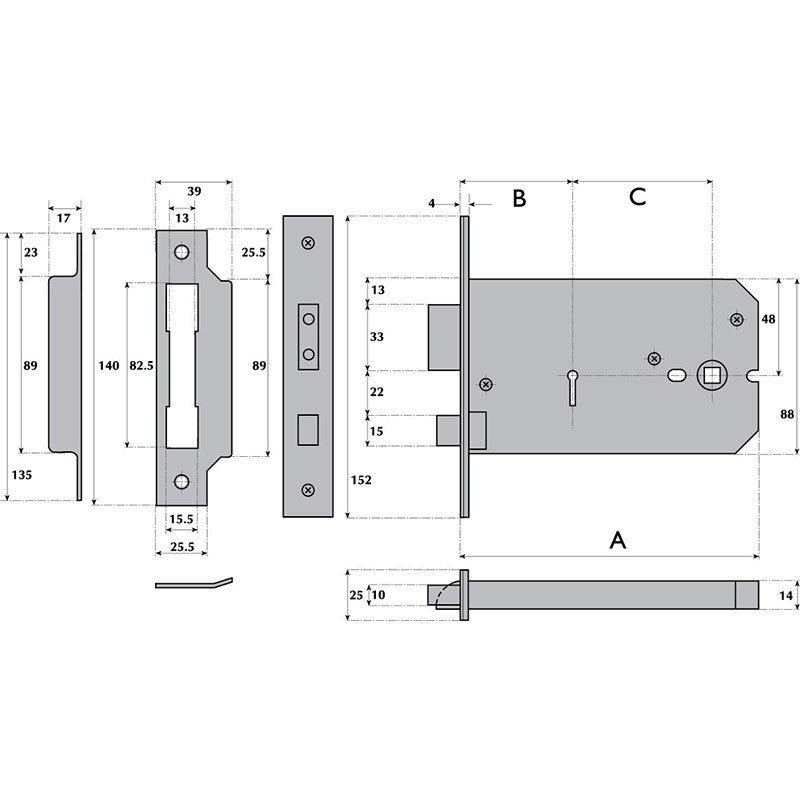 Imperial Locks G5012 Horizontal 5 Lever Mortice Lock