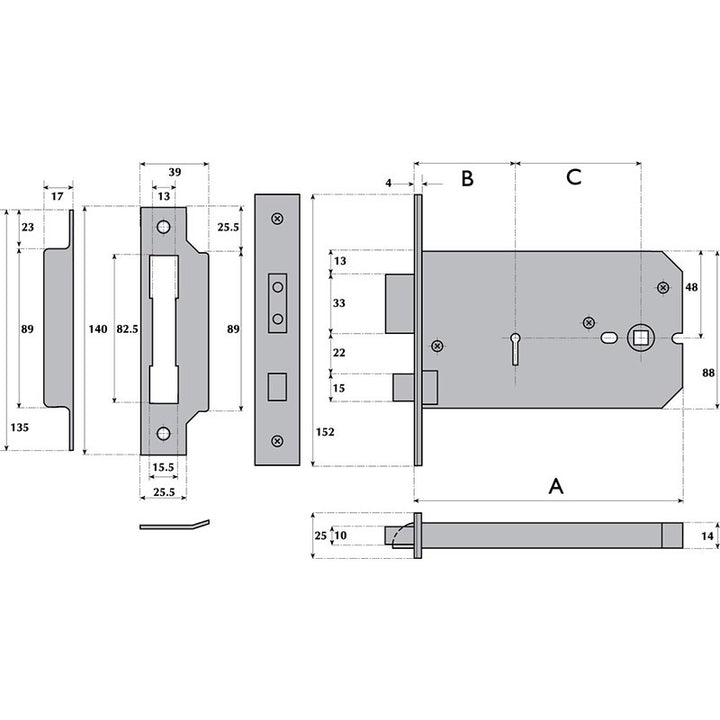 Imperial Locks G5012 Horizontal 5 Lever Mortice Lock
