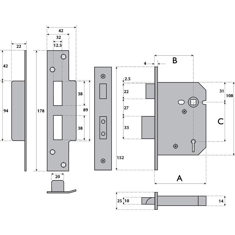 Imperial Locks G5050 BS3621 5 Lever Sashlock - Keyed Alike