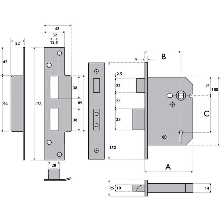Imperial Locks G5050 BS3621 5 Lever Sashlock - Keyed Alike