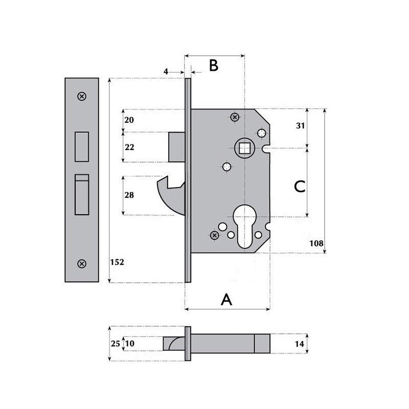 Imperial Locks G7005 Sliding Europrofile Cylinder Hookbolt Lock