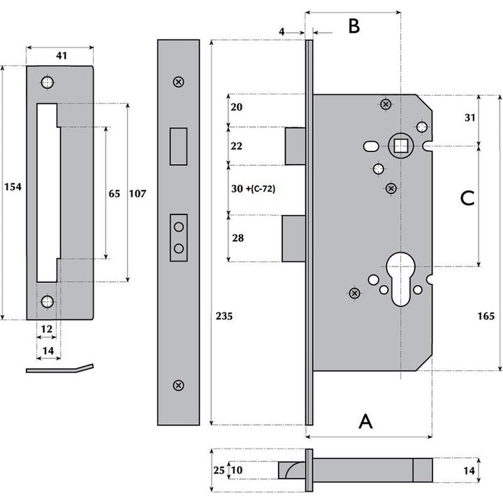 Imperial Locks G72-7000 Euro Profile Cylinder Sashlock - Standard Spring