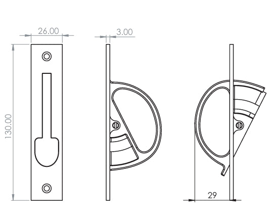 Hard and Ware SEH2 Sliding Door Edge Pull