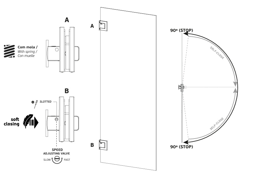 JNF 100kgs hydraulic glass to wall door hinge set