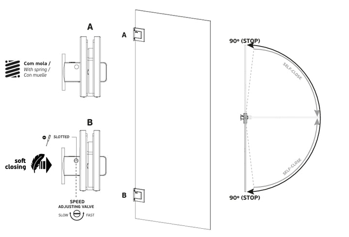JNF 100kgs hydraulic glass to wall door hinge set