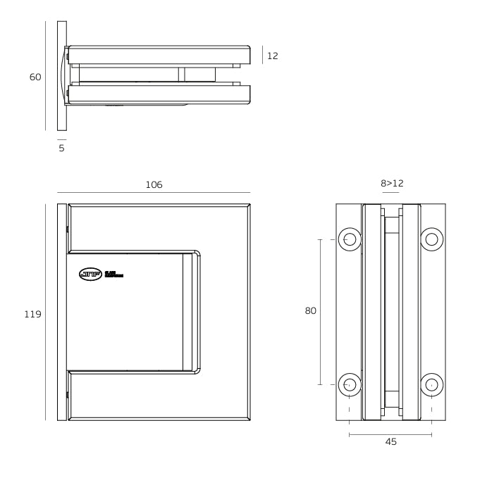 JNF 100kgs hydraulic glass to wall door hinge set