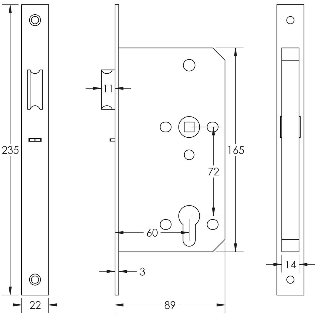 Frelan Jedo European DIN Square Cylinder Nightlatch - itfitz