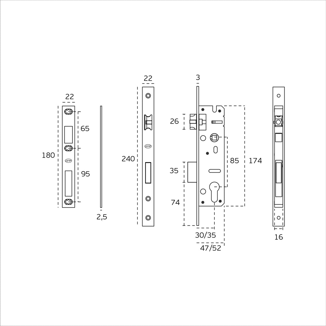 JNF 400 Narrow Stile Satin Stainless Sashlock