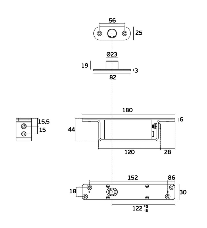 JNF IN.05.213.HO.BH3UP1 double action 100kgs CAM hydraulic timber door offset pivot set - Hold Open