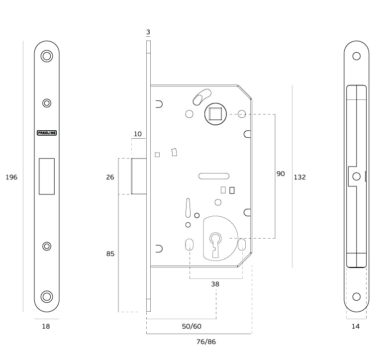 JNF Freeline Magnetic Lever Key Sashlock - 60mm